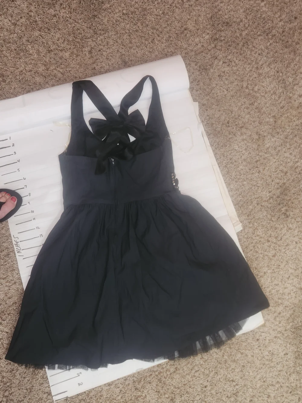 Ruby Rox Black Midi Dress with Beaded Waistband and Bow Back - Picture 5 of 7